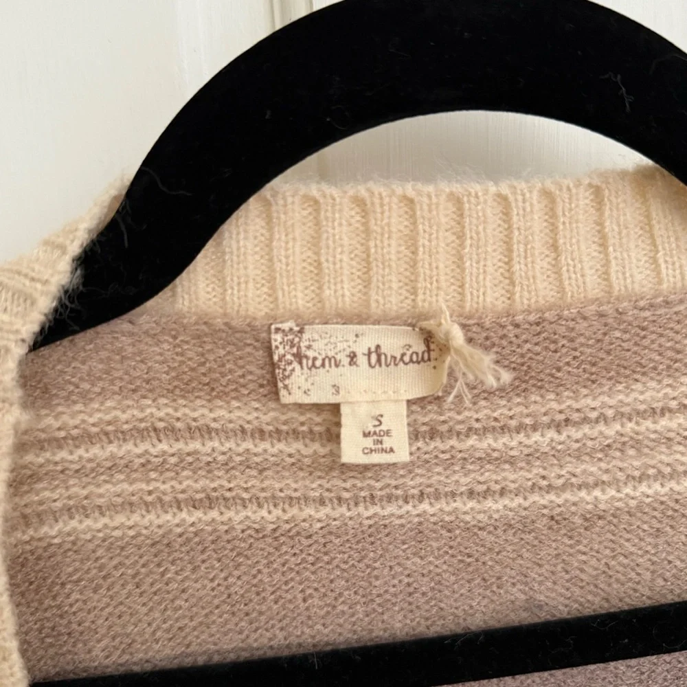 Hem & Thread‎ Beige and Black Striped Cardigan